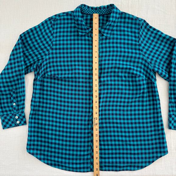 TALBOTS PLUS Button-Front Gingham Holiday Shirt – 100% Cotton – Blue – 1X - Picture 8 of 14